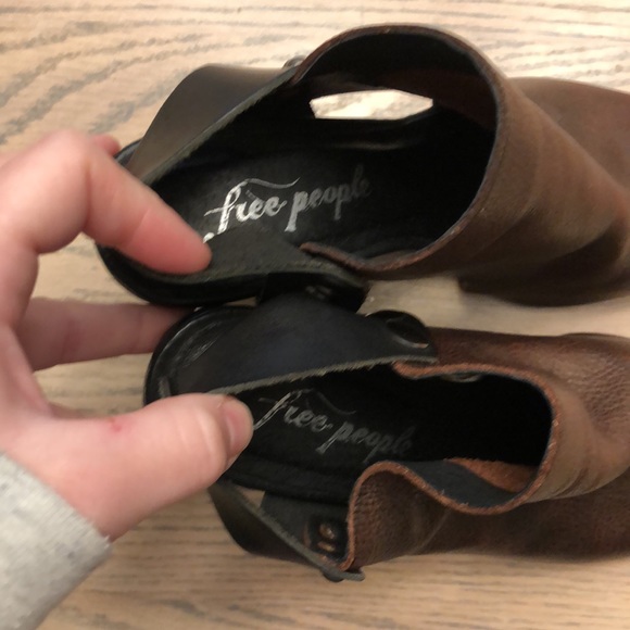 Free People Chocolate Brown/Black Leather Peep-toe Slingback with Wooden Heel 37 - Picture 7 of 12